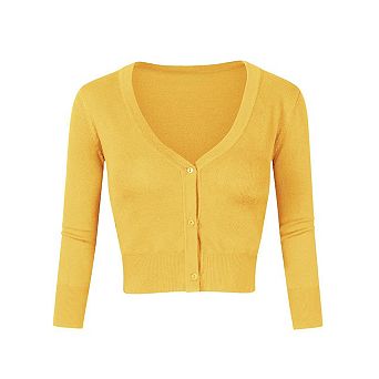 Women's Cropped Cardigan Casual 3/4 Sleeve Open Front Knit Bolero Shrug