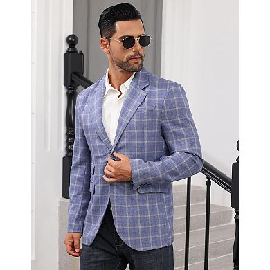 Men's Casual Blazer Suit Jacket Slim Fit Two Button Plaid Blazer Lightweight Jacket