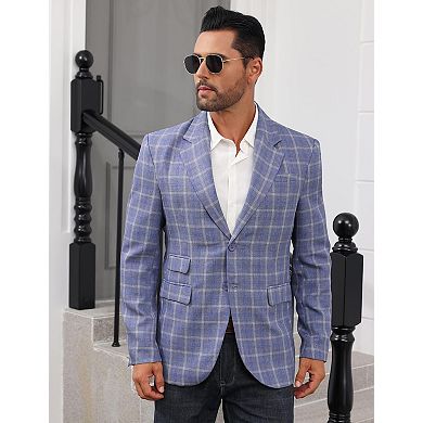 Men's Casual Blazer Suit Jacket Slim Fit Two Button Plaid Blazer Lightweight Jacket