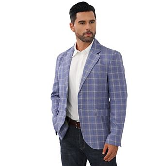 Men's Casual Blazer Suit Jacket Slim Fit Two Button Plaid Blazer Lightweight Jacket