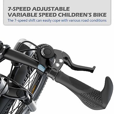 Kids Mountain Bike for Ages 7-12 7-Speed Gears Dual Disc Brakes Shock Absorber Front Fork LED Light