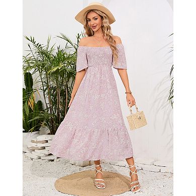 Women's Floral Short Sleeve Square Neck Boho Casual Dress