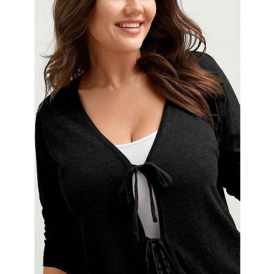 Plus Size Cardigan for Women Tie Front Sweater Long Sleeve Lightweight Shrug Spring Trendy Outfit