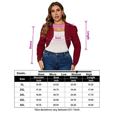 Women's Plus Size Bolero Shrug Curved Hem Cardigan Puff Sleeve Ruffled Cuff Open Front Sweater