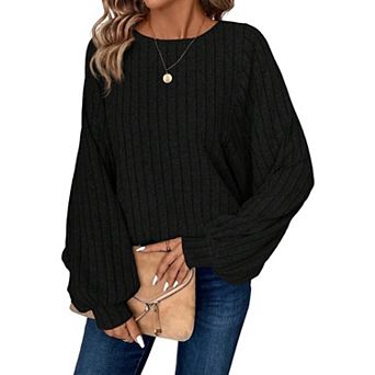 Women's Batwing Long Sleeve Shirts Sweaters Crewneck Tunic Tops Dressy Casual Loose Fit