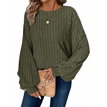 Women's Batwing Long Sleeve Shirts Sweaters Crewneck Tunic Tops Dressy Casual Loose Fit
