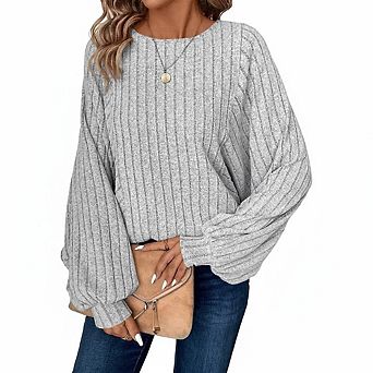 Women's Batwing Long Sleeve Shirts Sweaters Crewneck Tunic Tops Dressy Casual Loose Fit