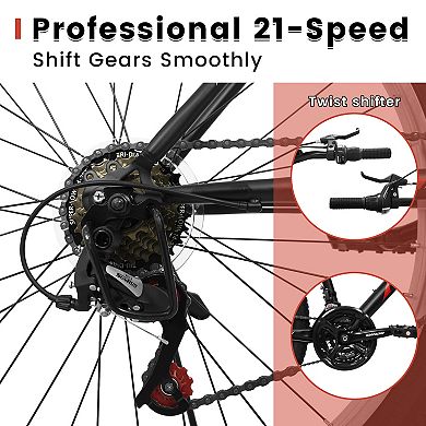 26 Inch Carbon Steel Frame Mountain Bike 21-Speed Dual V-Brake Adult and Teens Bicycle for Mountain