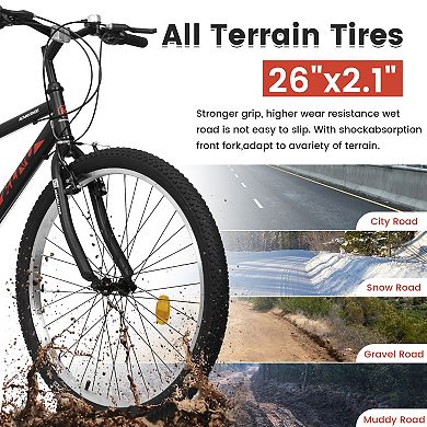 26 Inch Carbon Steel Frame Mountain Bike 21-Speed Dual V-Brake Adult and Teens Bicycle for Mountain