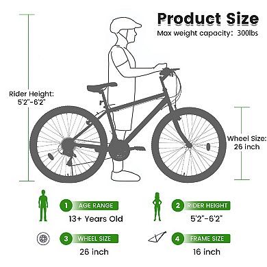 26 Inch Carbon Steel Frame Mountain Bike 21-Speed Dual V-Brake Adult and Teens Bicycle for Mountain