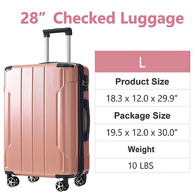 Expandable 28-inch Hardshell Checked Luggage Lightweight Durable ABS Suitcases with Double Wheels