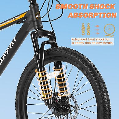 26 Inch Mountain Bike 21 Speeds with Mechanical Disc Brakes High-Carbon Steel Frame Suspension MTB