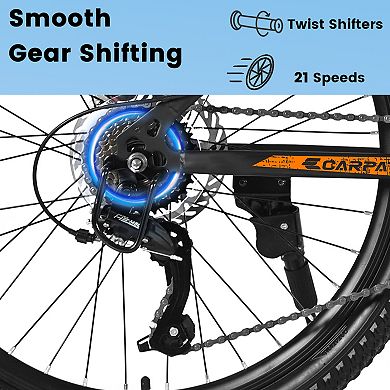 26 Inch Mountain Bike 21 Speeds with Mechanical Disc Brakes High-Carbon Steel Frame Suspension MTB