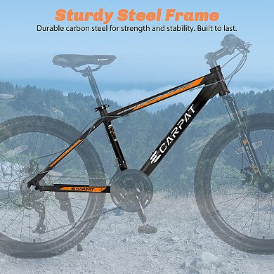 26 Inch Mountain Bike 21 Speeds with Mechanical Disc Brakes High-Carbon Steel Frame Suspension MTB