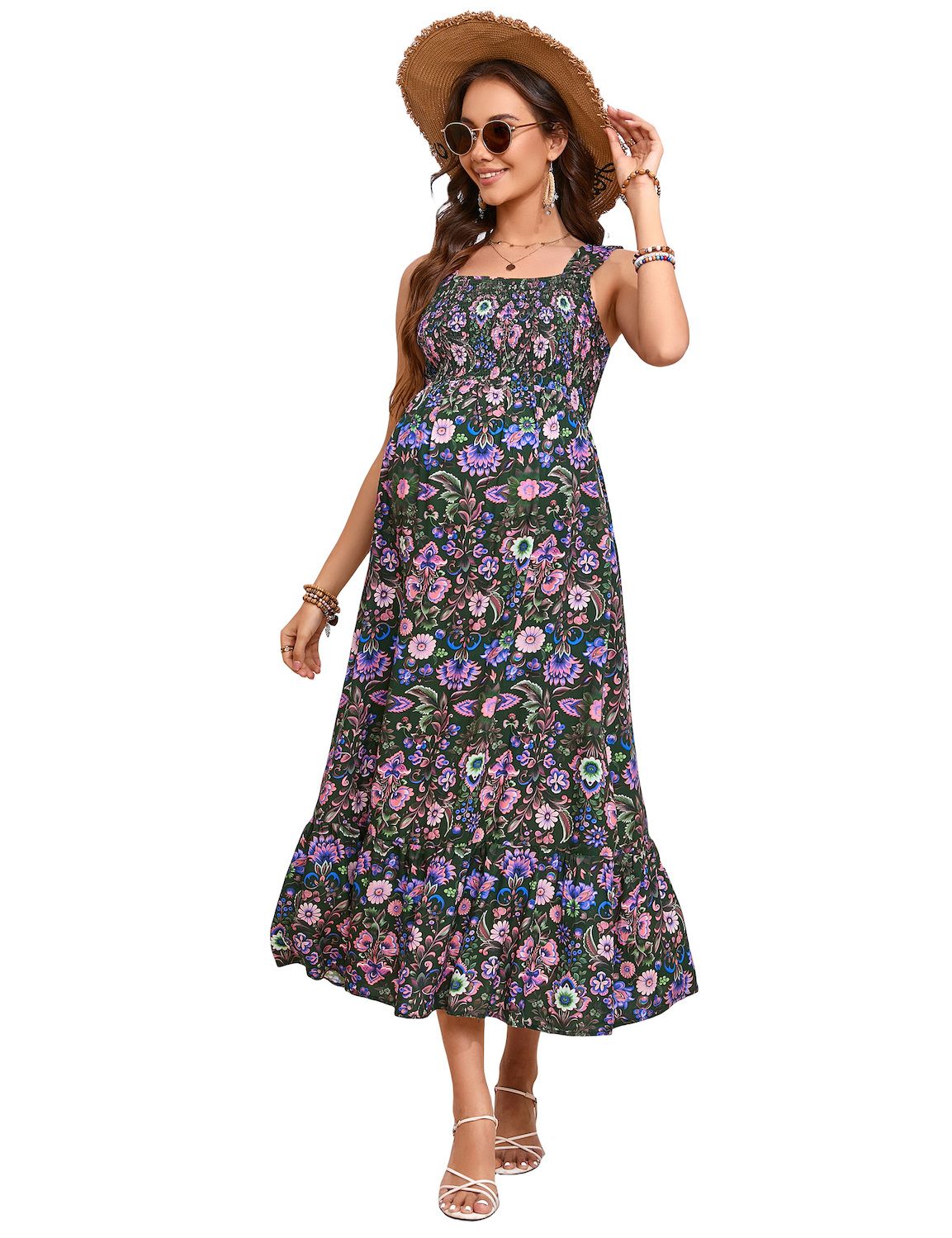 Женские платья Maternity Off-Shoulder Summer Dress Strappy Ruffle Boho Swing Midi Dress