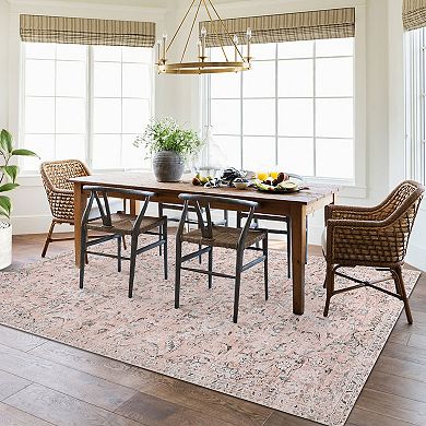 FairOnly Distressed Oriental Area Rug Washable Low Pile Non Slip Vintage Rug for Dining Room Kitchen