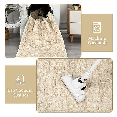 FairOnly Distressed Oriental Area Rug Washable Low Pile Non Slip Vintage Rug for Dining Room Kitchen