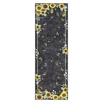 FairOnly Flower & Insects Boho Chic Washable Rug Non Slip Ultra Thin Indoor Carpet for Living Room