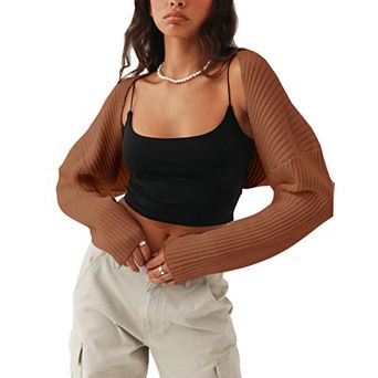 Women's Crop Cardigan Drop Shoulder Knit Bolero Shrug Sweater Y2K Cute Top Fashion Trendy Outfit