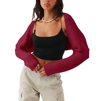 Women's Crop Cardigan Drop Shoulder Knit Bolero Shrug Sweater Y2K Cute Top Fashion Trendy Outfit