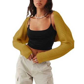 Women's Crop Cardigan Drop Shoulder Knit Bolero Shrug Sweater Y2K Cute Top Fashion Trendy Outfit