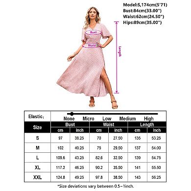 Women's Chic V-Neck Short Sleeve Midi Dress with Side Split