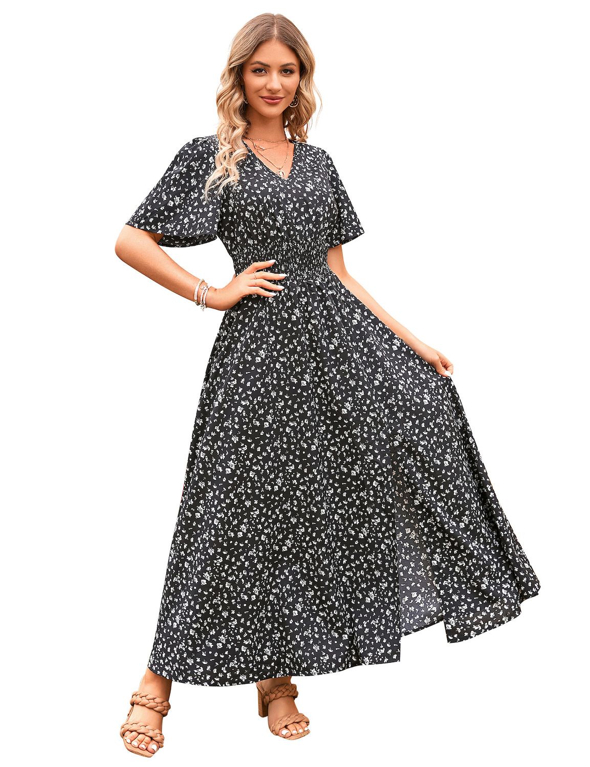 Женские платья Chic V-Neck Short Sleeve Midi Dress with Side Split