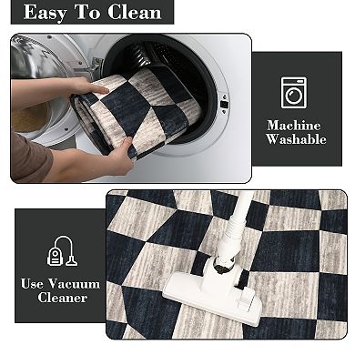FairOnly Modern Irregular Checkered Area Rug Low Pile Machine Washable Non Slip Rug for Home Decor