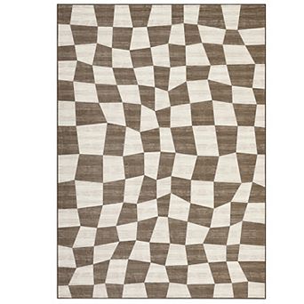 FairOnly Modern Irregular Checkered Area Rug Low Pile Machine Washable Non Slip Rug for Home Decor