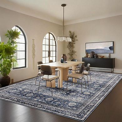 Distressed Area Rug Machine Washable Low Pile Pet Friendly Foldable Carpet for Bathroom Entrance