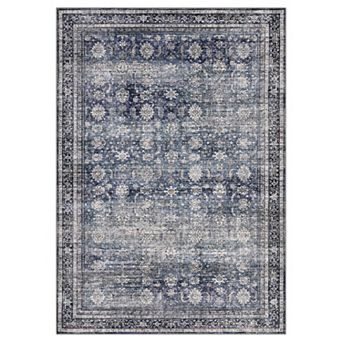 Distressed Area Rug Machine Washable Low Pile Pet Friendly Foldable Carpet for Bathroom Entrance