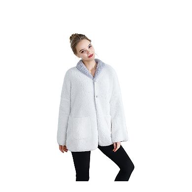 Loungees Sherpa Reversible Button Front Bed Jacket Lounge Jacket