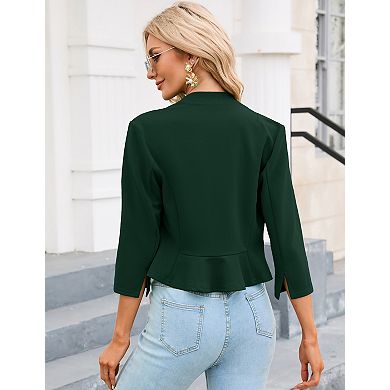 Women's Cropped Blazer Casual Business 3/4 Sleeve Jacket Open Front Cardigan Work Shrug