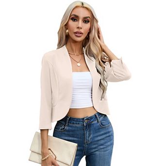Women's Cropped Blazer Casual Business 3/4 Sleeve Jacket Open Front Cardigan Work Shrug