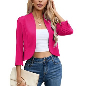 Women's Cropped Blazer Casual Business 3/4 Sleeve Jacket Open Front Cardigan Work Shrug
