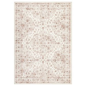 FairOnly Vintage Boho Floral Area Rug Machine Washable Non Slip Stain Resistant Rug for Dining Room