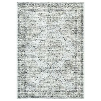 FairOnly Vintage Boho Floral Area Rug Machine Washable Non Slip Stain Resistant Rug for Dining Room