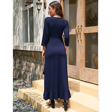 Women's Maxi Dress with 3/4 Bell Sleeves Ruffled Hem
