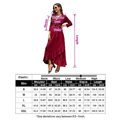 Women's Maxi Dress with 3/4 Bell Sleeves Ruffled Hem