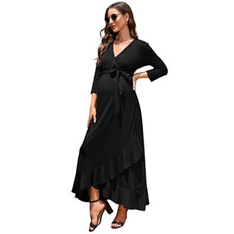 Women's Maxi Dress with 3/4 Bell Sleeves Ruffled Hem