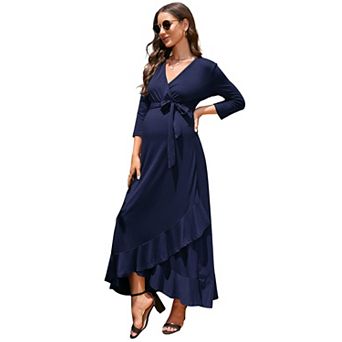 Women's Maxi Dress with 3/4 Bell Sleeves Ruffled Hem