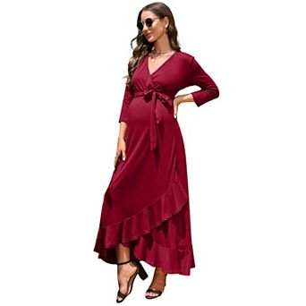 Women's Maxi Dress with 3/4 Bell Sleeves Ruffled Hem