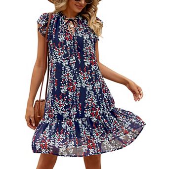 Women's Floral Print Dresses Casual Short Sleeve Summer Loose Flowy Dress