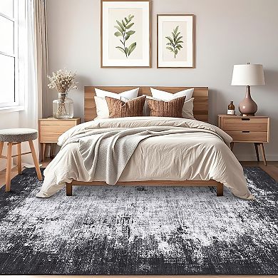 Abstract Area Rug Machine Washable Low Pile Pet Friendly Foldable Floor Cover for Living Room