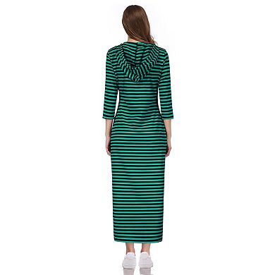 Women's Casual 3/4 Sleeve Pocket Slim Pullover Maxi Hoodie Dress Sweatshirt Dresses