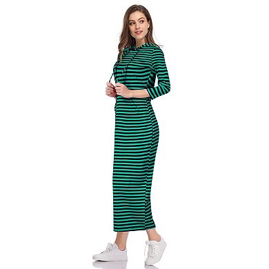 Women's Casual 3/4 Sleeve Pocket Slim Pullover Maxi Hoodie Dress Sweatshirt Dresses