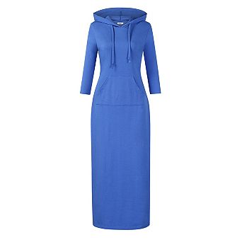 Women's Casual 3/4 Sleeve Pocket Slim Pullover Maxi Hoodie Dress Sweatshirt Dresses