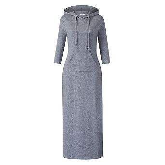 Women's Casual 3/4 Sleeve Pocket Slim Pullover Maxi Hoodie Dress Sweatshirt Dresses