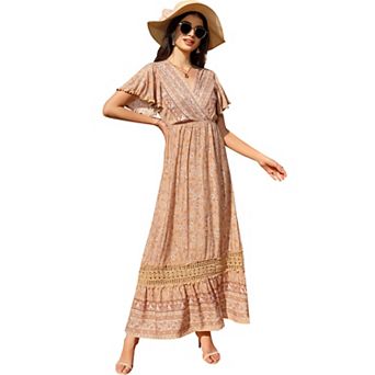 Women's Maxi Dress Summer Wrap Floral Bohemian Ruffle Dress