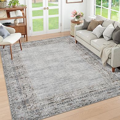 Distressed Area Rug Machine Washable Vacuum Clean Ultra Thin Stain Resistant Carpet for Bedroom